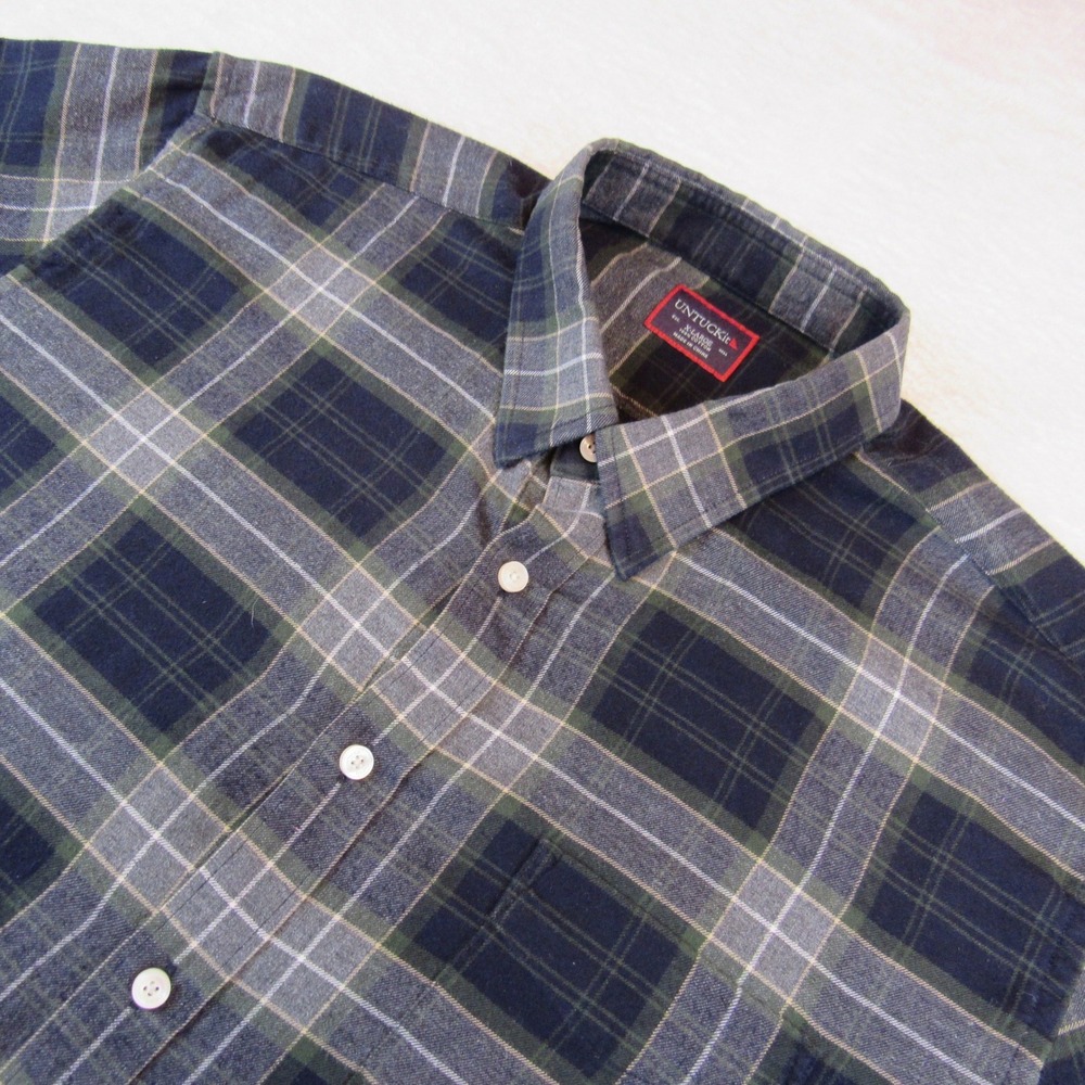 UNTUCKit Flannel Shirt Mens XL Blue Green Plaid Excellent Long Sleeve ButtonDown